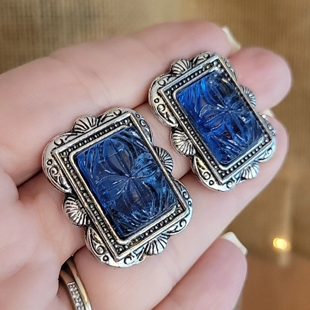 Floral Glass Scrolled Statement Earrings